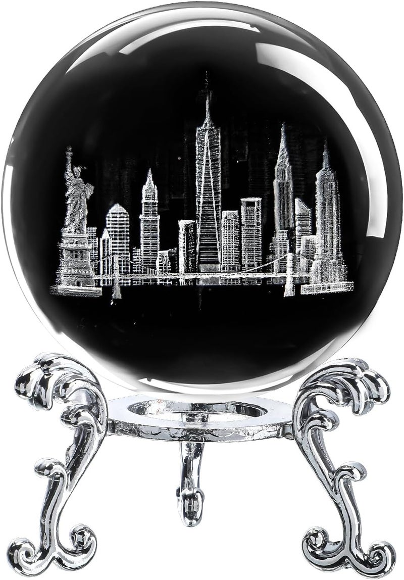 ZEERSHEE 2.3in 3D Laser Engraved Crystal Ball Featuring Statue of Liberty, Golden Gate Bridge, and U.S. Capitol with Stand Decorative Sphere Travel Souvenirs Gifts for Women Men Friends - Image 1